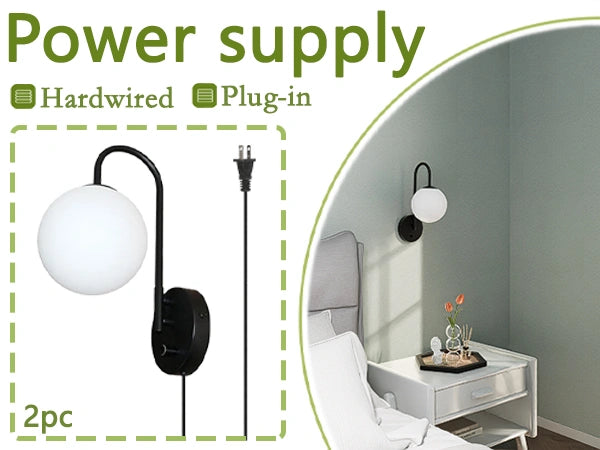 Dimmable E12 Wall Sconces Set of 2,Plug in Wall Sconces with 6.56ft Power Cord,Globe Electric Plug in Wall Sconce,Wall Lights with Milky White Glass Globe Shade(2 Bulbs Included)