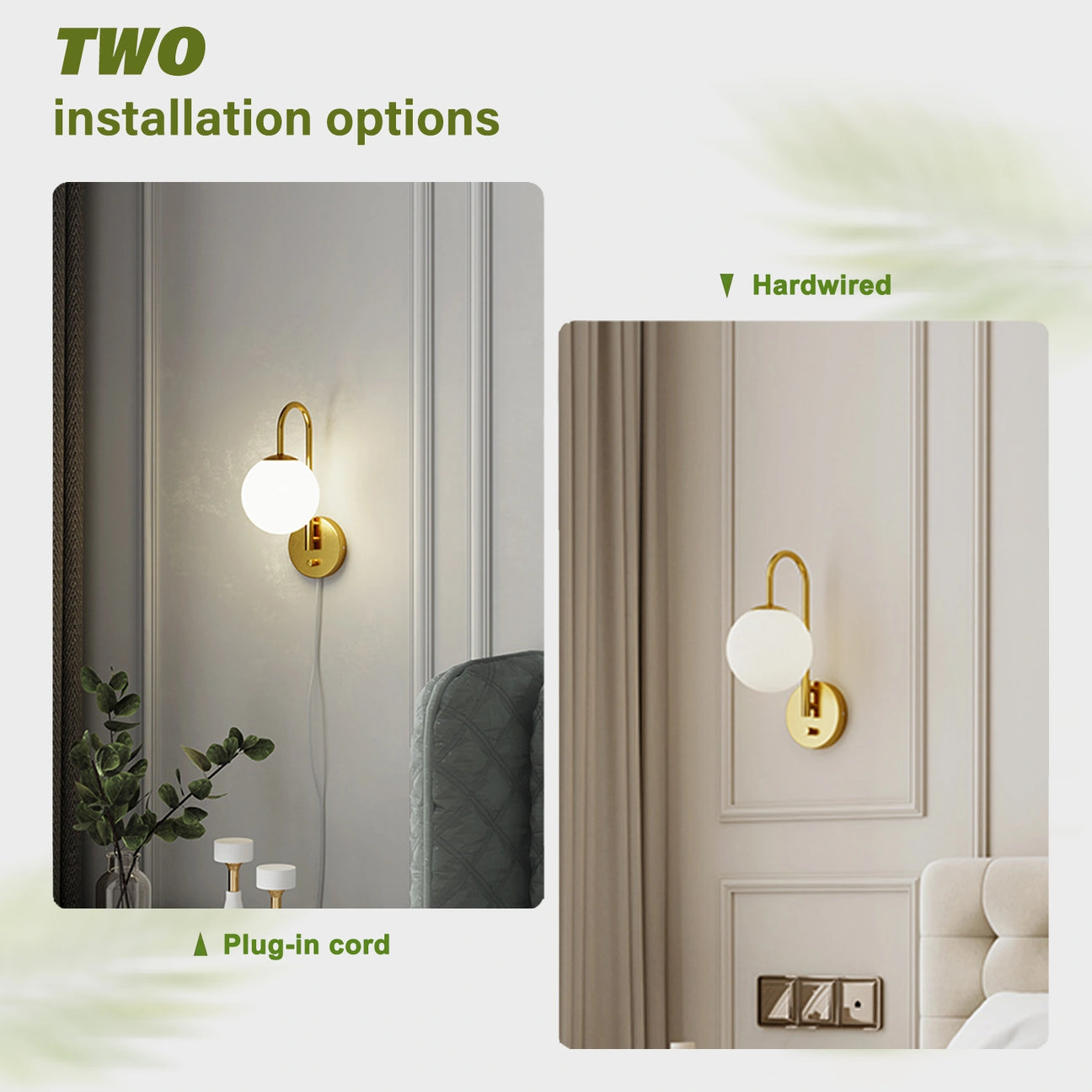 Beatihome Brushed Brass Wall Sconces with Milky White Glass Shades