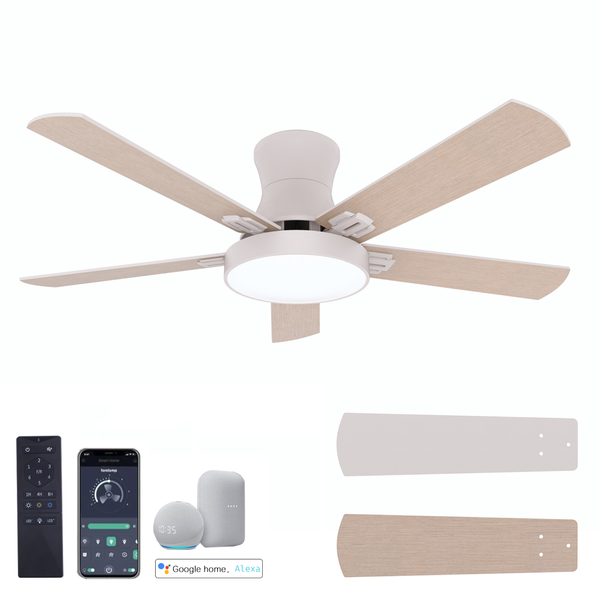 42 inch Low Profile Ceiling Fan with Light and Remote/App/Alex, Flush Mount, Quite 6 Speeds Reversible DC Motor, Modern Low Profile Ceiling Fan for Living Room,Bedroom