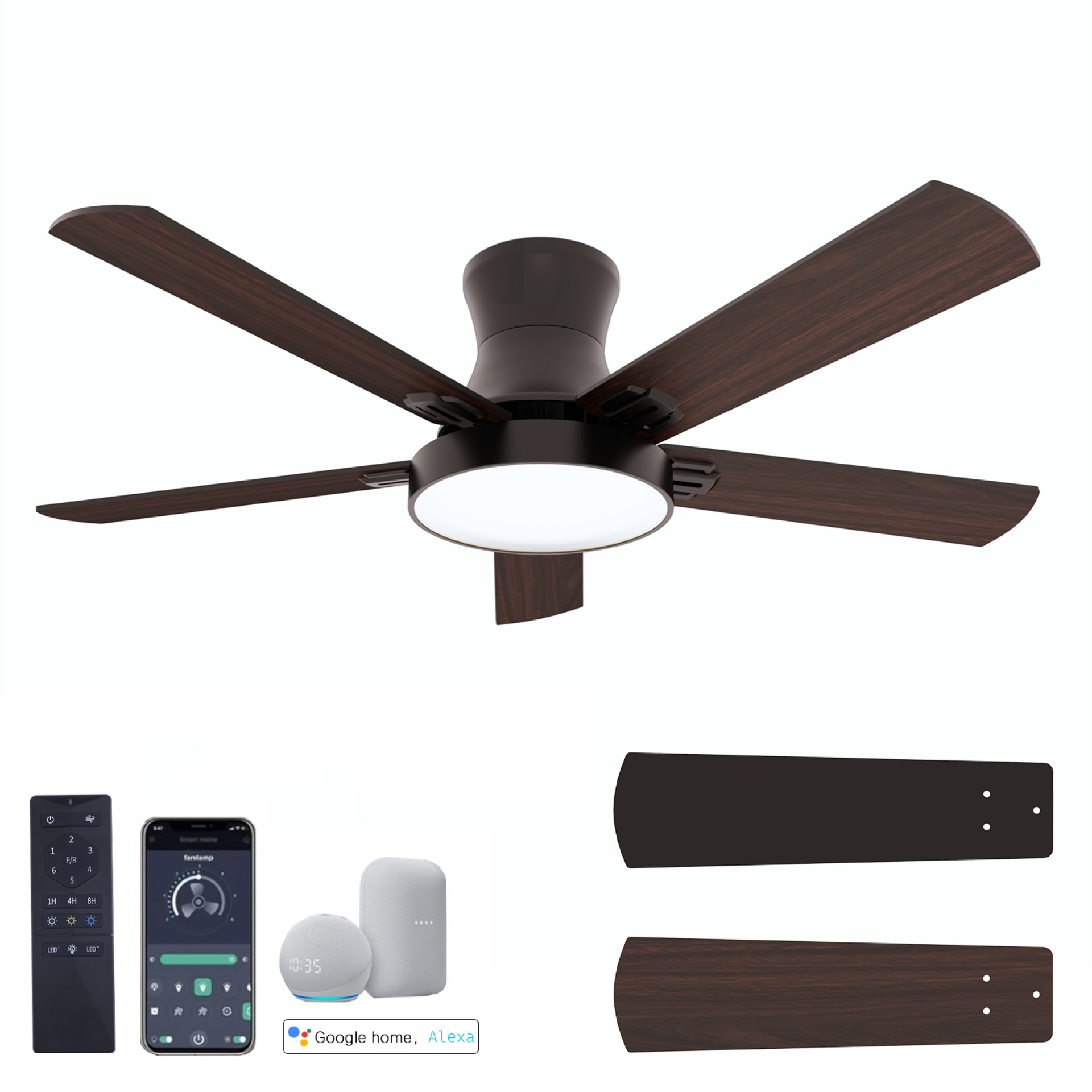 42 inch Low Profile Ceiling Fan with Light and Remote/App/Alex, Flush Mount, Quite 6 Speeds Reversible DC Motor, Modern Low Profile Ceiling Fan for Living Room,Bedroom