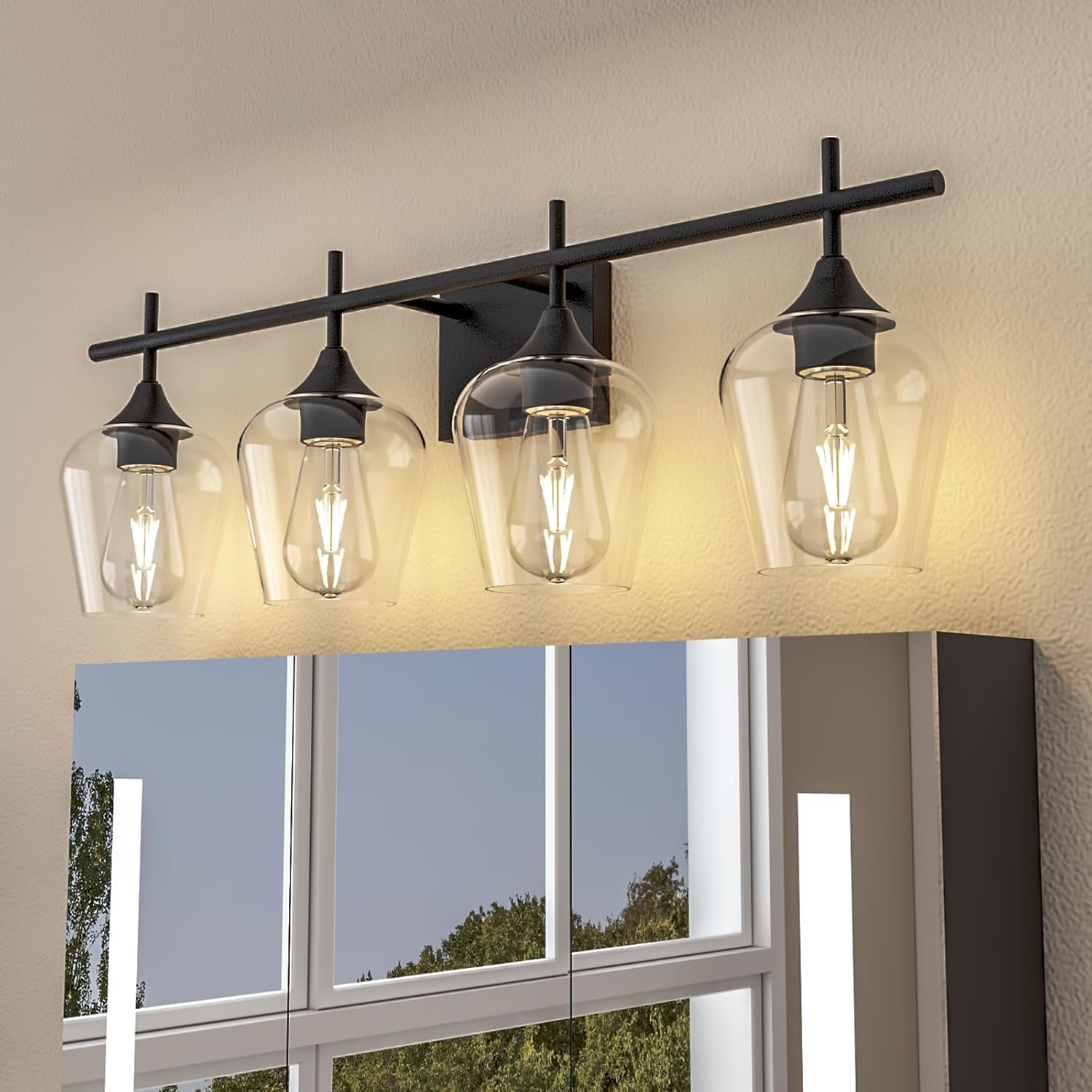 4-Lights Bathroom Vanity Glass Wall Sconce