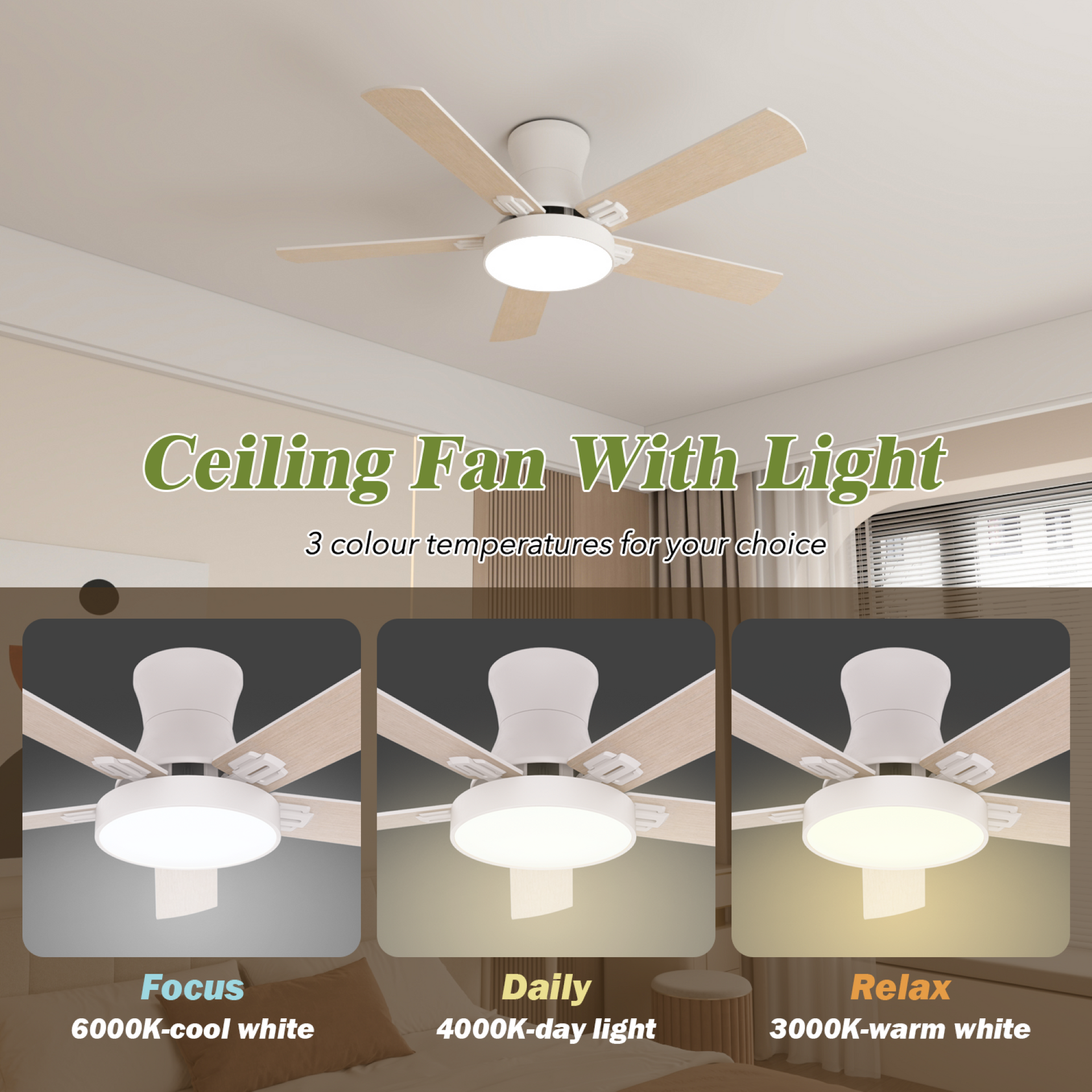 42 inch Low Profile Ceiling Fan with Light and Remote/App/Alex, Flush Mount, Quite 6 Speeds Reversible DC Motor, Modern Low Profile Ceiling Fan for Living Room,Bedroom