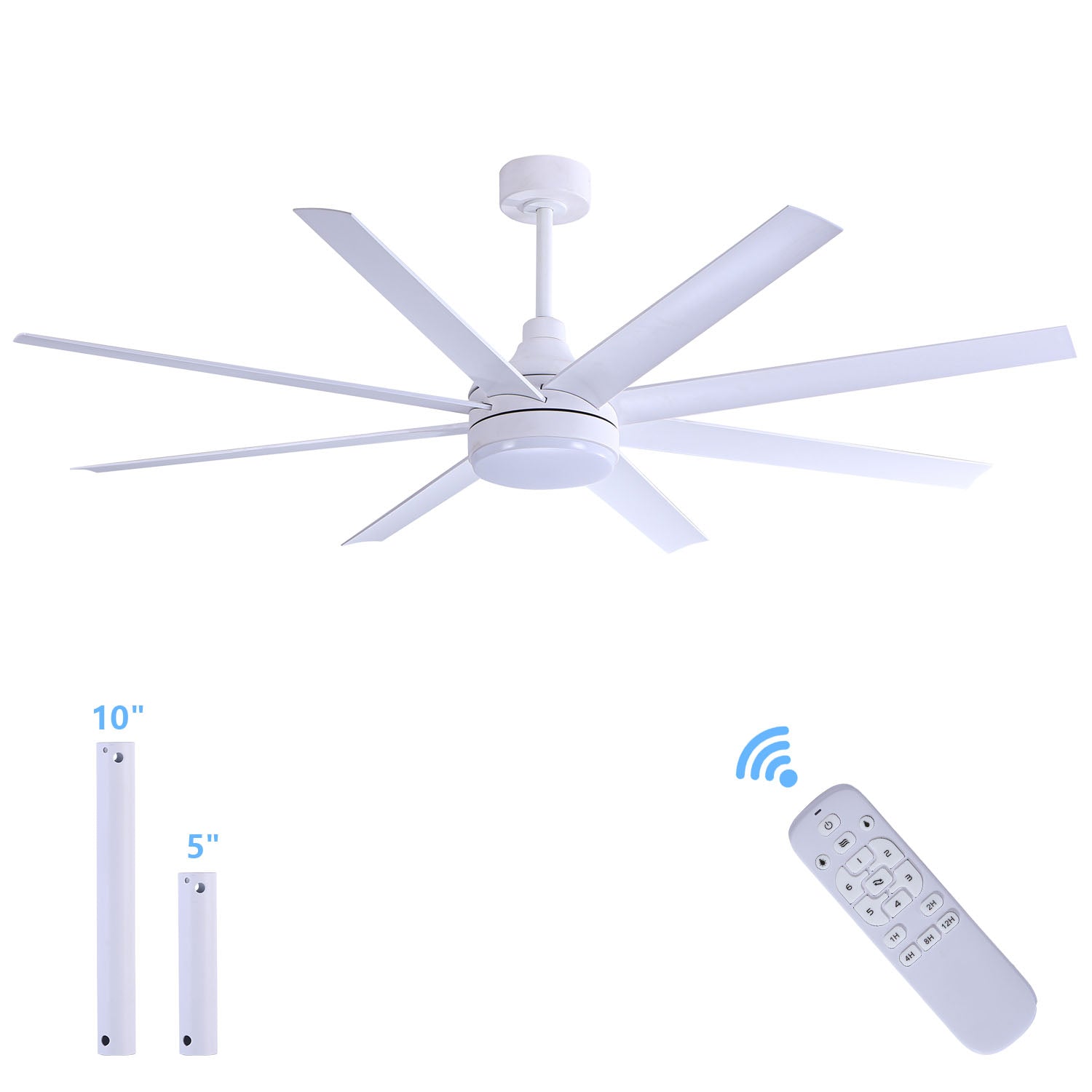 65" Celling Fan with Light Remote Control 3 Color Temperatures Quiet DC Motor 8 Blades White