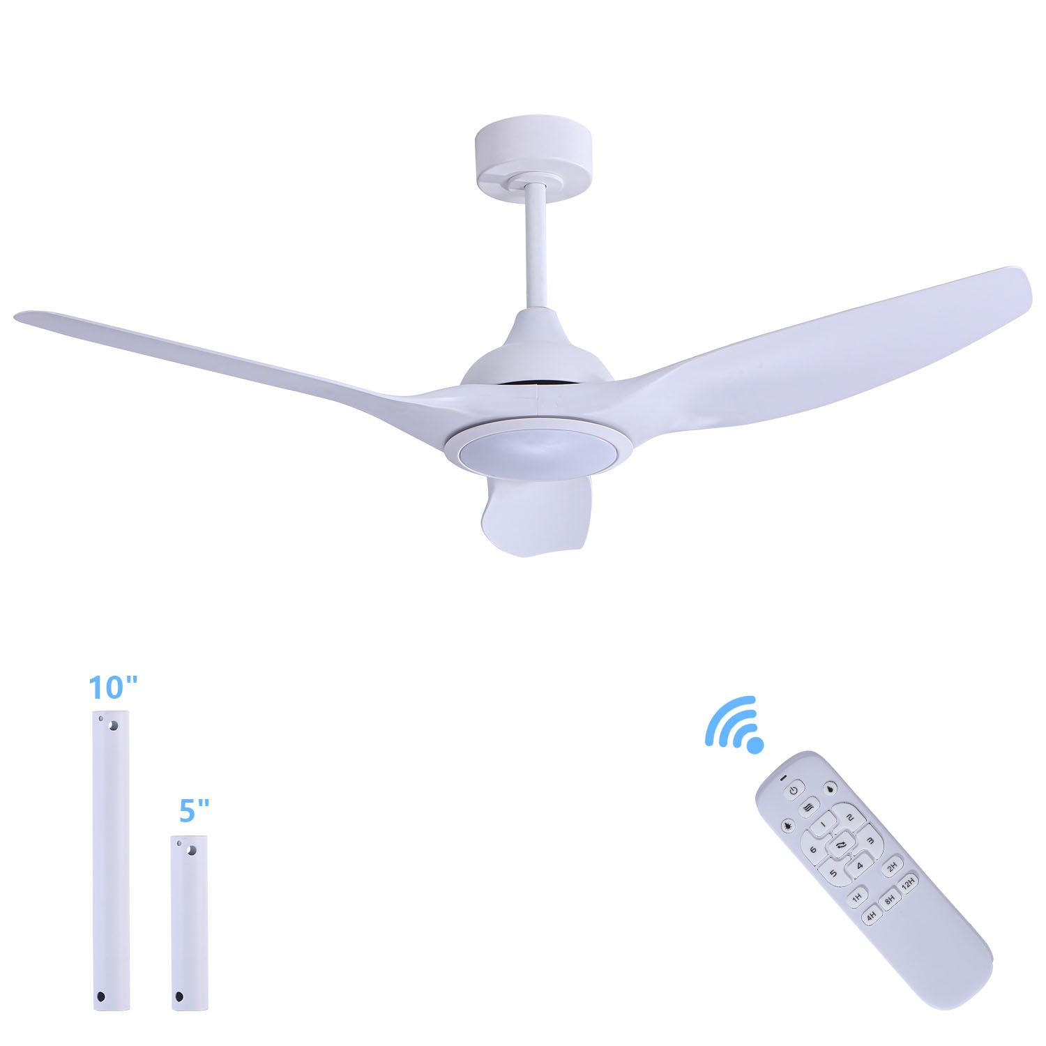 52" Celling Fan with Light Remote Control 3 Color Temperatures Quiet DC Motor 3 Blades White