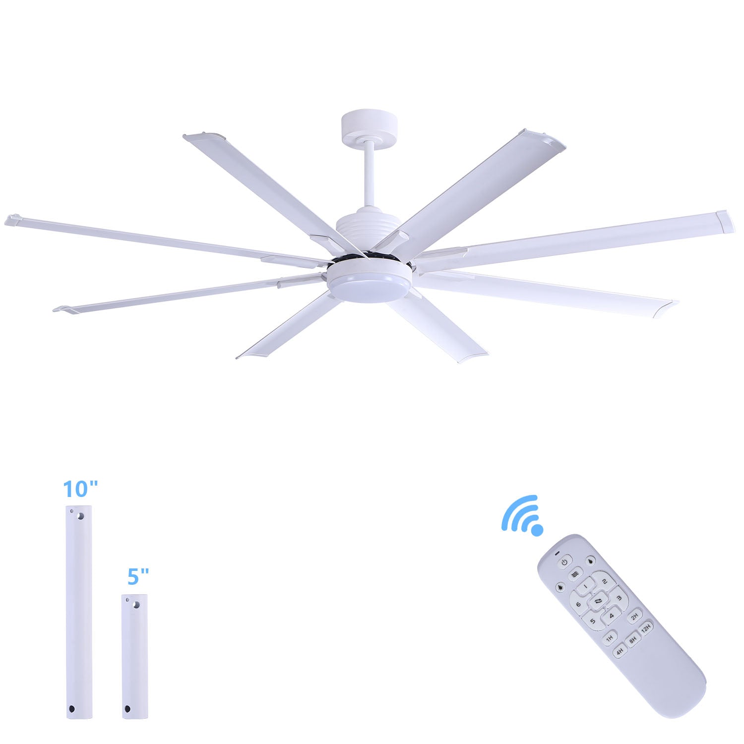 72" Celling Fan with Light Remote Control 3 Color Temperatures Quiet DC Motor 8 Blades White