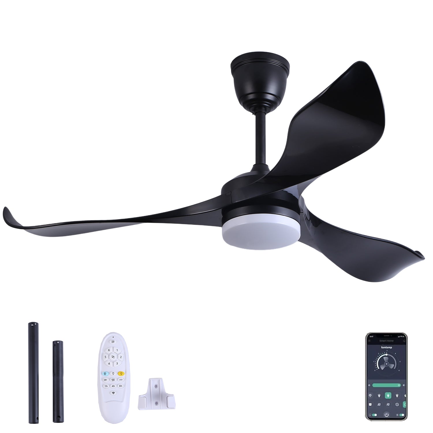 Ceiling Fans with Light, 52 inch Modern Low Profile Ceiling Fan with Remote & APP Control, Smart Fan Light with Quiet Reversible DC Motor for Bedroom Living Room and Patio Black