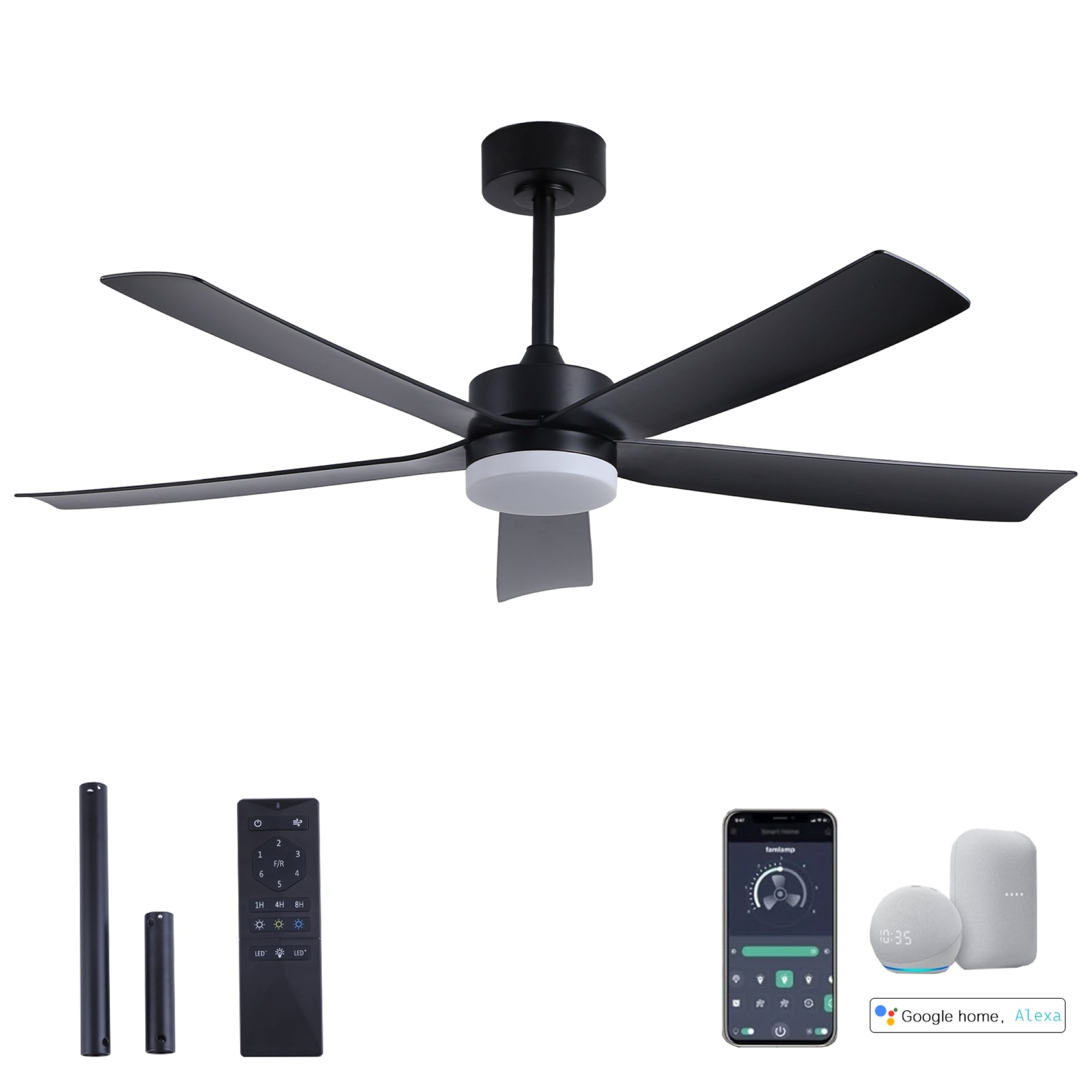52" Ceiling Fans with Lights,Low Profile Indoor Ceiling Fan with Light and Remote/Tuya APP Control/Alexa/Google,LED Dimmable Ultra Quiet DC Reversible Led Ceiling Fan for Bedroom Living