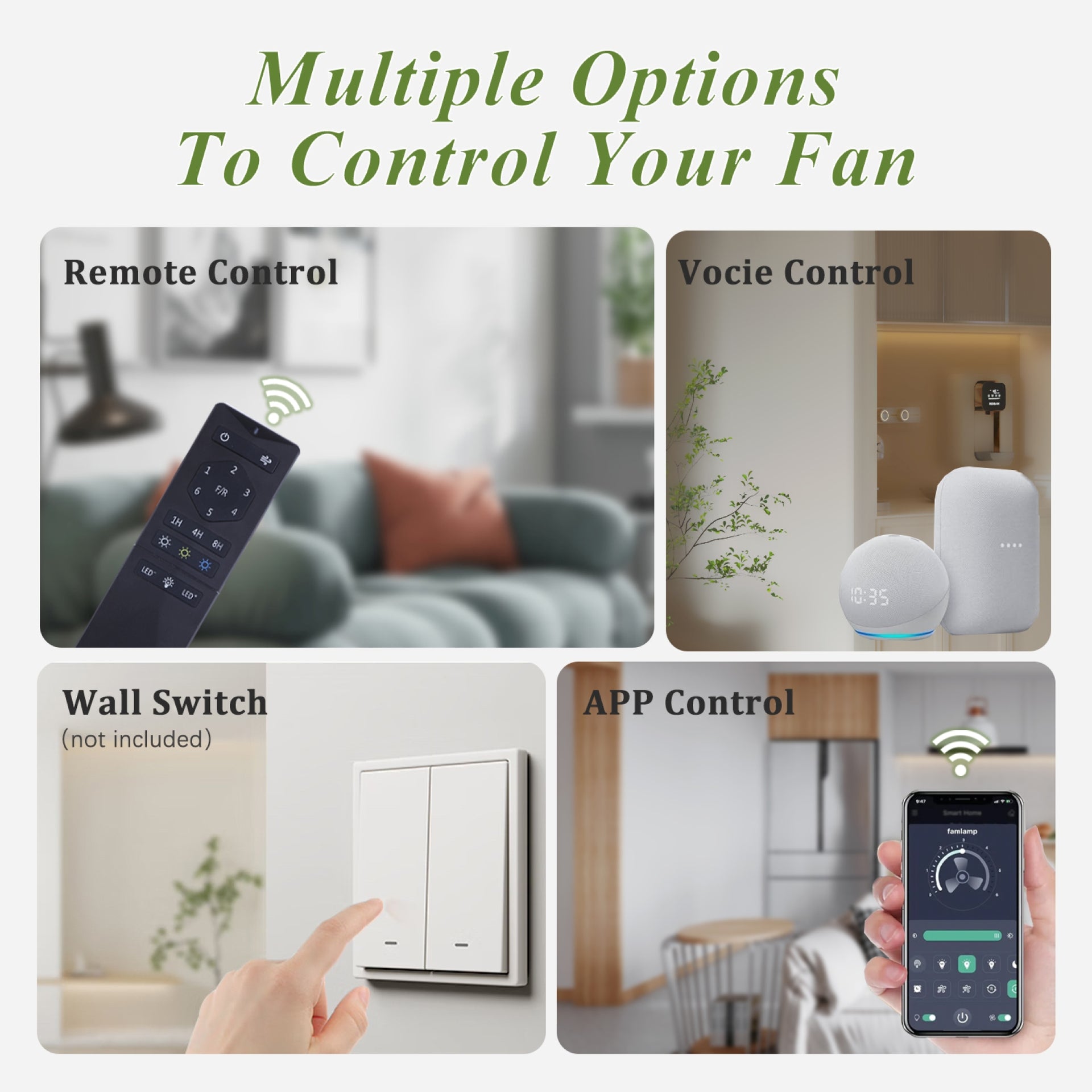 52" Ceiling Fans with Lights,Low Profile Indoor Ceiling Fan with Light and Remote/Tuya APP Control/Alexa/Google,LED Dimmable Ultra Quiet DC Reversible Led Ceiling Fan for Bedroom Living