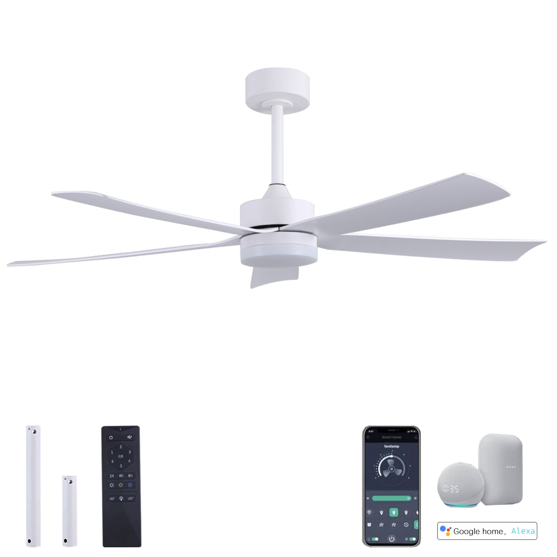 52" Ceiling Fans with Lights,Low Profile Indoor Ceiling Fan with Light and Remote/Tuya APP Control/Alexa/Google,LED Dimmable Ultra Quiet DC Reversible Led Ceiling Fan for Bedroom Living