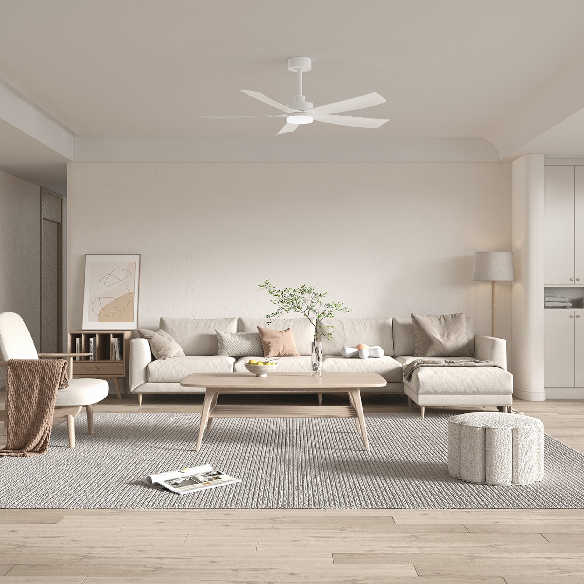 52" Ceiling Fans with Lights,Low Profile Indoor Ceiling Fan with Light and Remote/Tuya APP Control/Alexa/Google,LED Dimmable Ultra Quiet DC Reversible Led Ceiling Fan for Bedroom Living