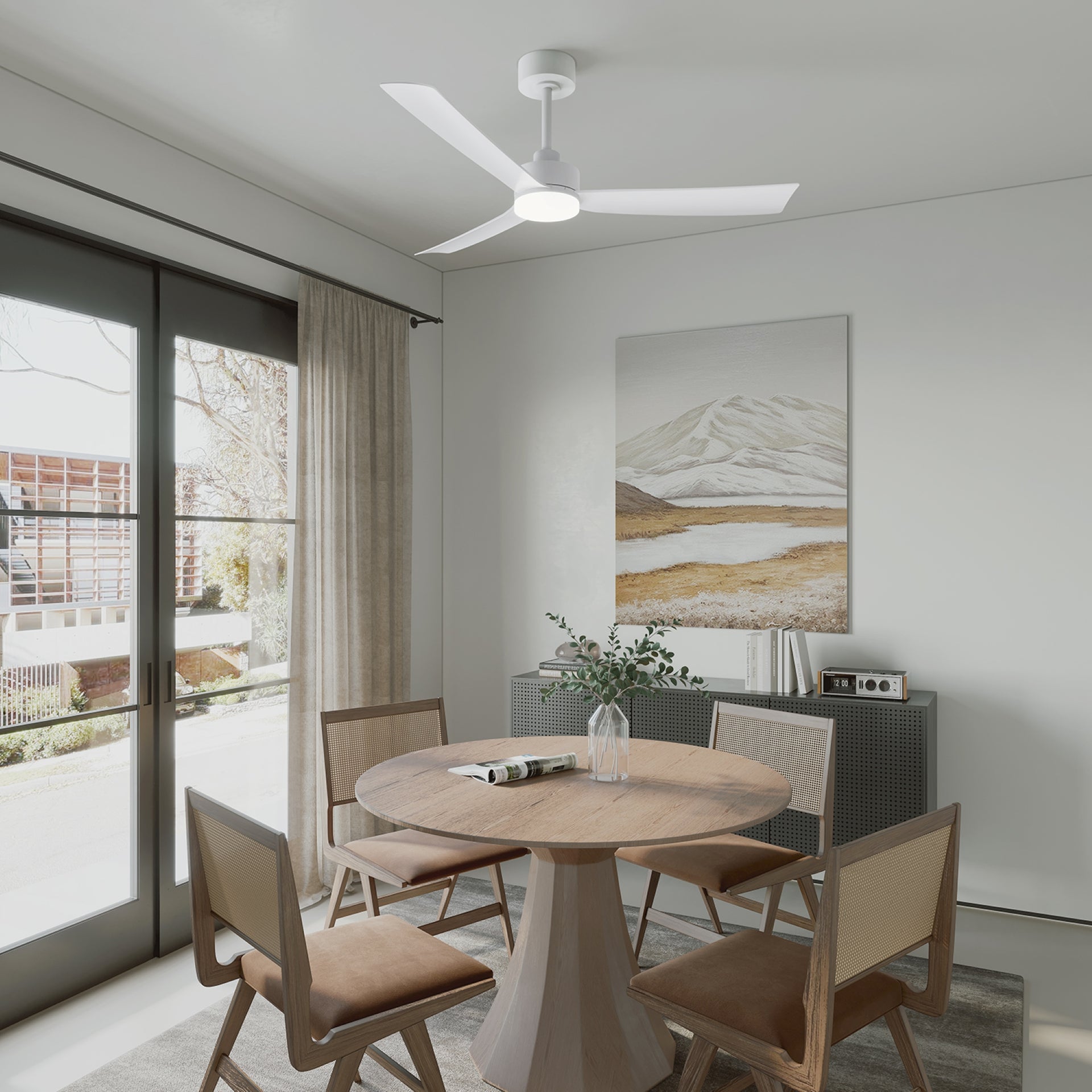 52 Inch LED Morden White Ceiling Fan with Remote/App/Voice Control Quite DC 6 Speeds Motor