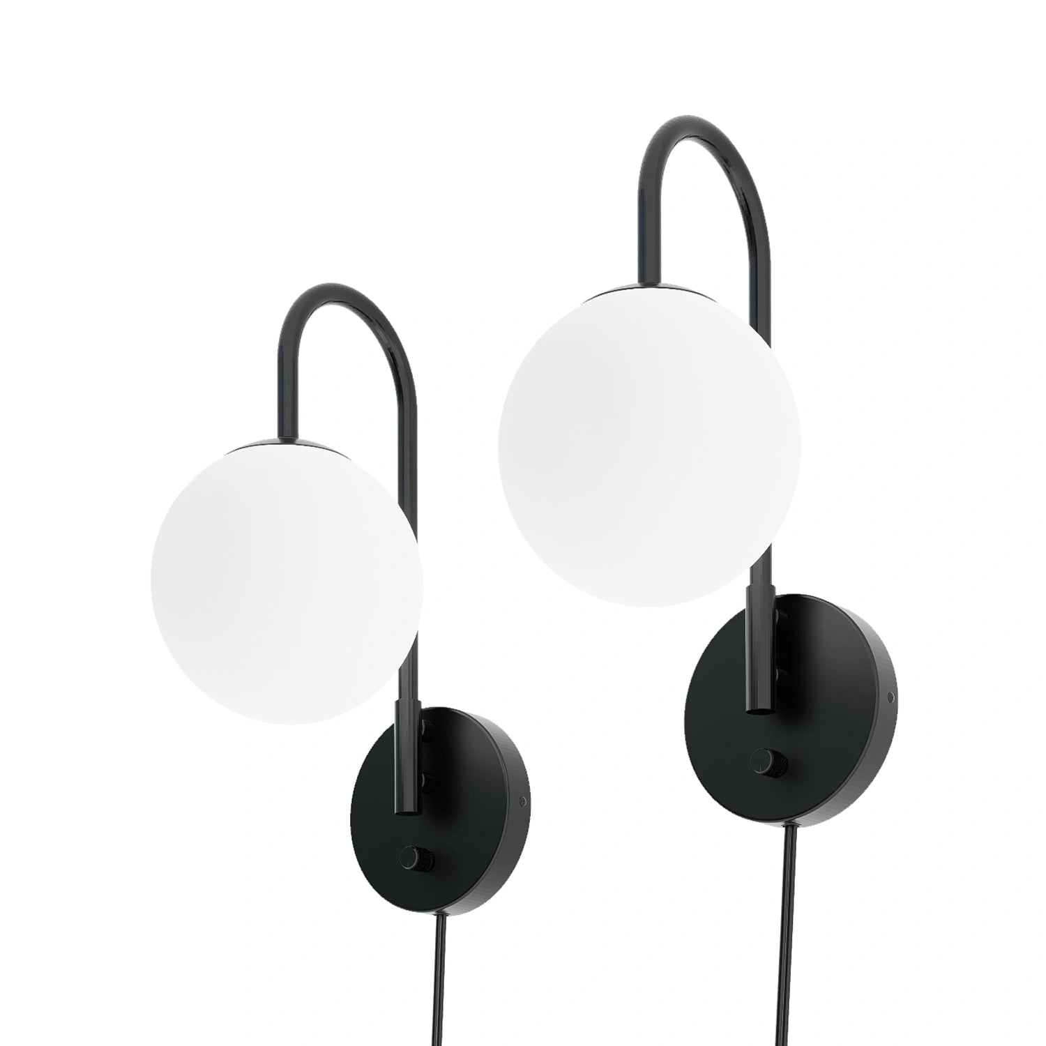 Dimmable E12 Wall Sconces Set of 2,Plug in Wall Sconces with 6.56ft Power Cord,Globe Electric Plug in Wall Sconce,Wall Lights with Milky White Glass Globe Shade(2 Bulbs Included)