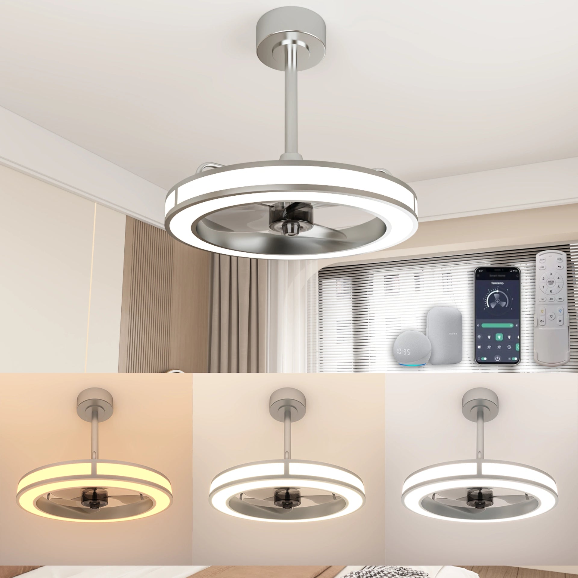 Ceiling Fan with Lighting And Remote Control, with Application And Voice Control, Invisible Fan Light, Ceiling Fan And Light, Ceiling Fan, Fan, Bedroom Decoration And Accessories, Ceiling Light, Room Decoration, Bedroom Decoration