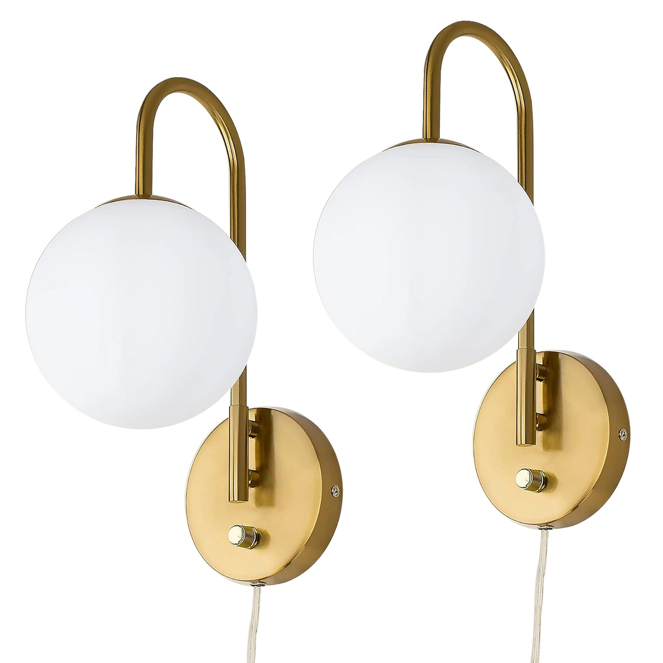 Beatihome Brushed Brass Wall Sconces with Milky White Glass Shades