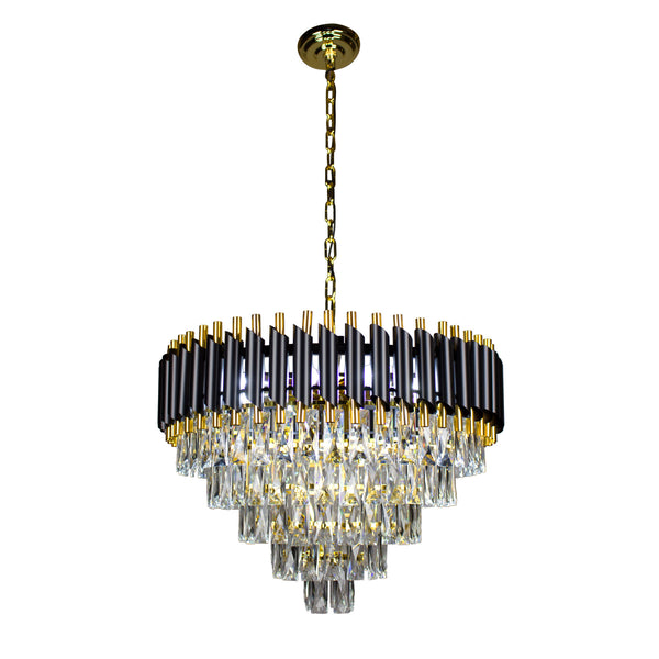 Black and Gold Modern 5-Tier 12 lights 19.7" Round Crystal Chandelier