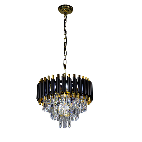 Beatihome Black and Gold Modern 3-Tier 6 lights 15.7" Round Crystal Chandelier Light