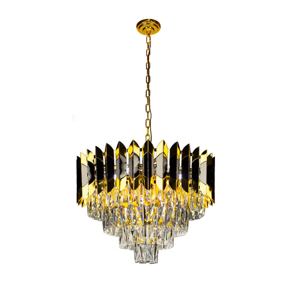 Black and Gold Chandelier Ceiling Light Modern 4-Tier 8 lights Round Crystal Chandelier Pendant Light Fixture 19.7" Chandelier Ceiling Lights For Living Room Dining Room Kitchen Table Hallway