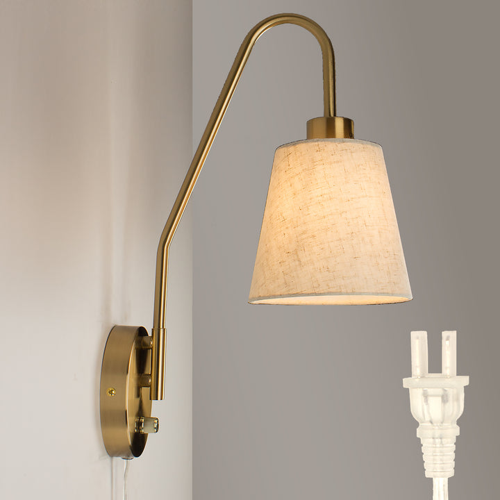 Plug-in Wall Sconces Set of 2 Swing Arm Wall Lamps with Linen Shade Golden - Beatihome: Your Modern Home Choices