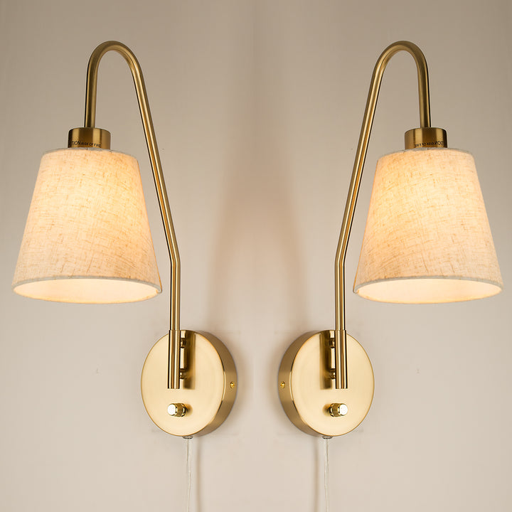 Plug-in Wall Sconces Set of 2 Swing Arm Wall Lamps with Linen Shade Golden - Beatihome: Your Modern Home Choices