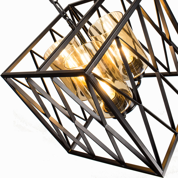 3-Light Industrial Pendant Lighting Square Chandelier - Beatihome: Your Modern Home Choices